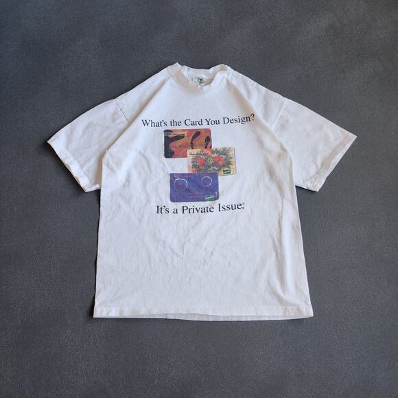 Vintage 90's What's the Card You Design? Credit Card Graphic White Shirt Large - Picture 1 of 7